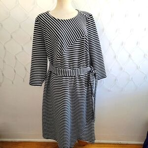 Lane Bryant Belted Striped Dress • Navy & White • Size 22/24